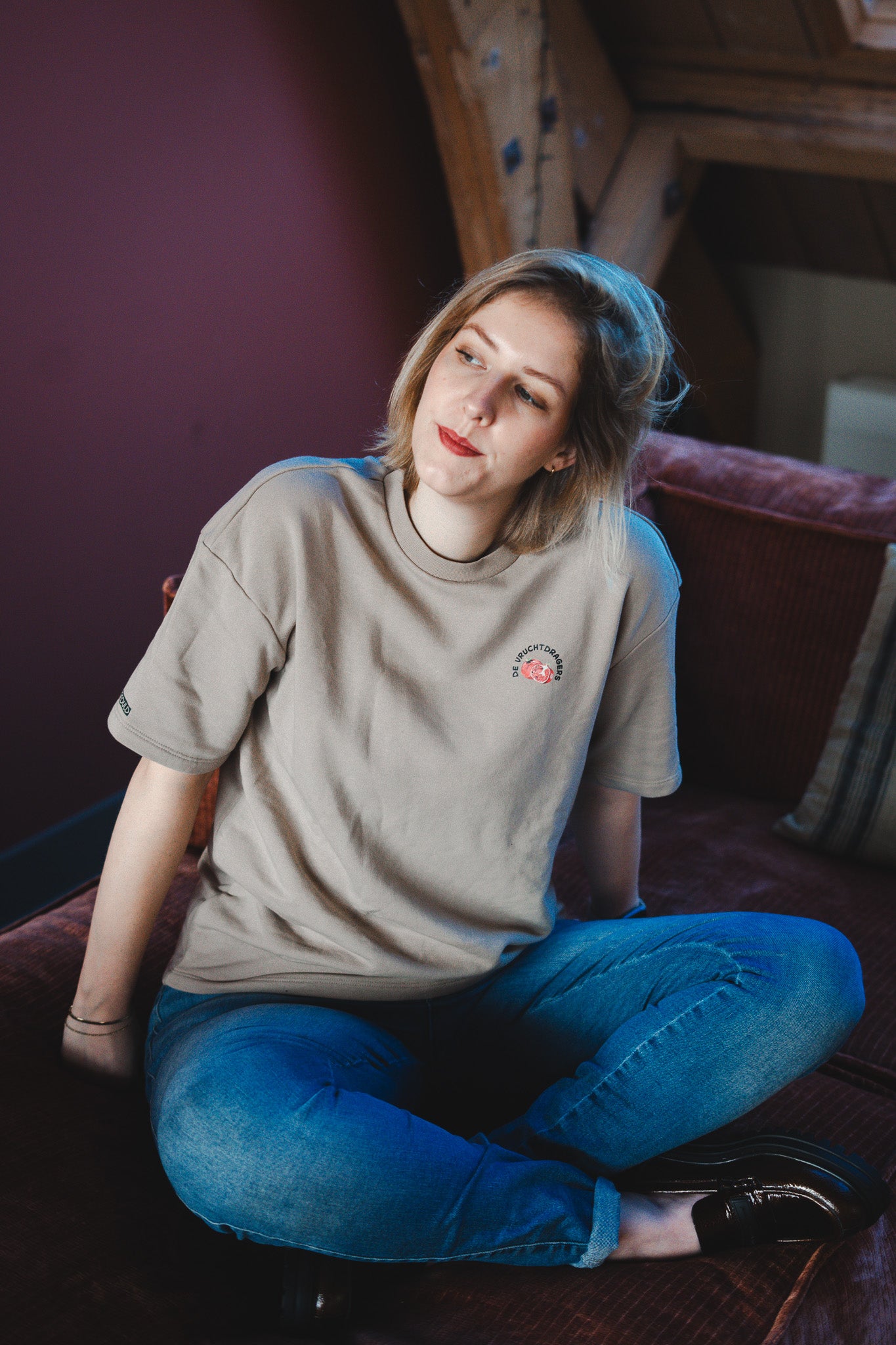 Vruchtdragers Oversized T-shirt Wet sand Sweaterstof